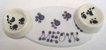 Dollhouse Miniature 2-Meow Cat Bowls & Mat